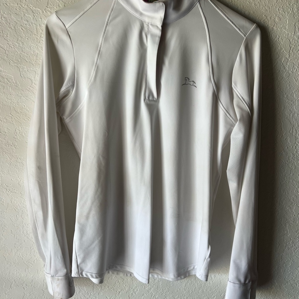 White Pullover Riding top with Colorful Trim